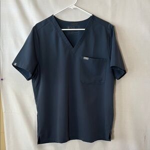 Figs Blue Short Sleeve V-Neck Tee